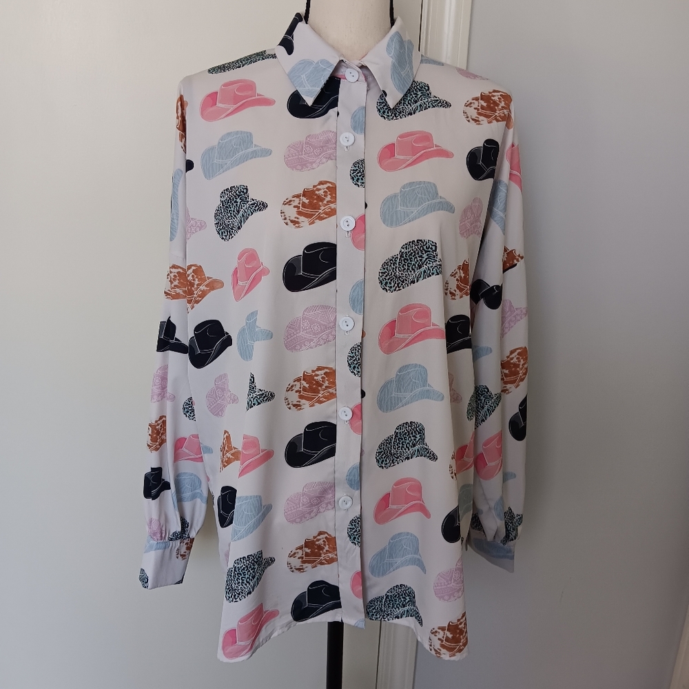 Chic Women's Patterned Blouse - Pink, Blue, Black